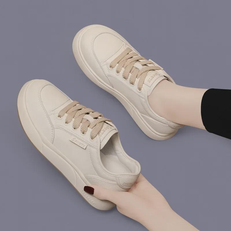 Женские кроссовки на платформе из натуральной кожи — весна/осень 2024 г., визуально увеличивающие рост, модная спортивная/повседневная обувь.