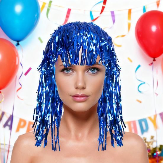 Красочные парики из мишуры из фольги, металлический нарядный парик для вечеринки, блестящий костюм для косплея, реквизит для фотобудки для взрослых