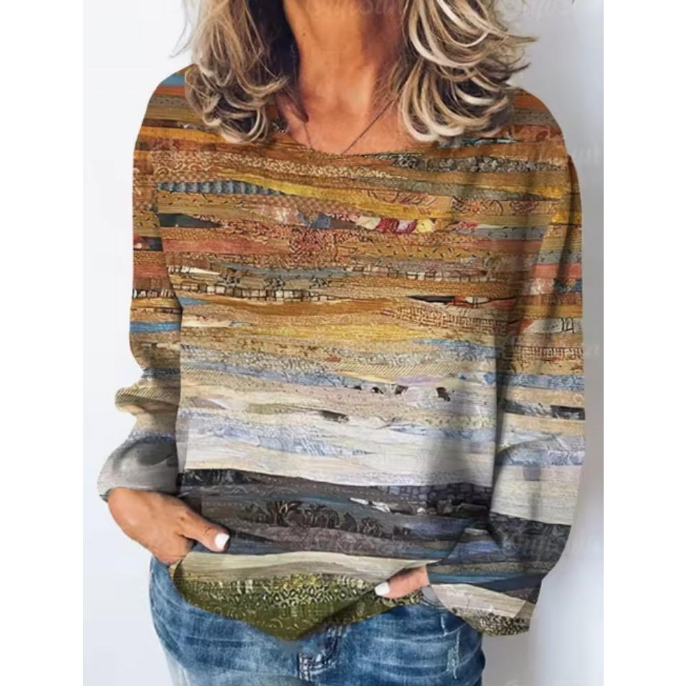 Элегантный отпуск, Просто и модно, Контраст синего и белого, Узор в тонкую полоску, Топ с 3D-принтом, Рубашка с V-образным вырезом и длинными рукавами