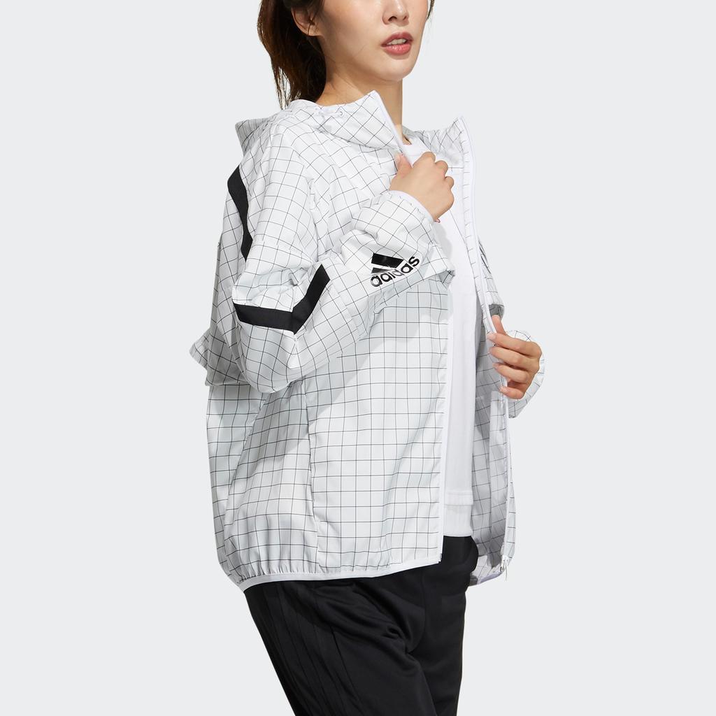 Adidas ВНД. Клетчатая повседневная спортивная куртка с капюшоном женская куртка белая GJ7725