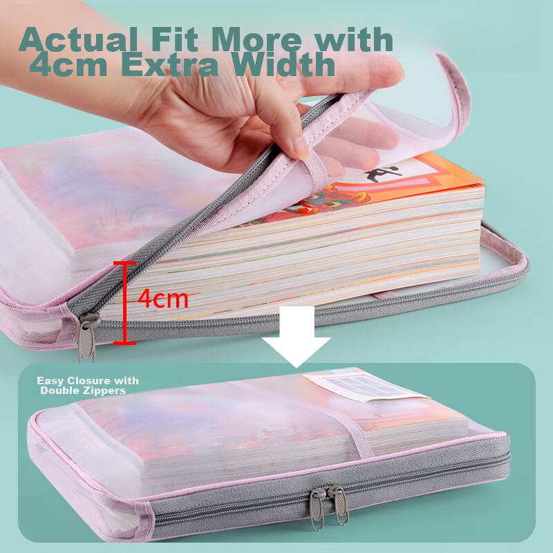 Subject Classification Bag, Transparent File Folder with Zipper, Mesh Large Opening Handheld Book Bag, Exam Bag, Student Homework Tutoring Bag