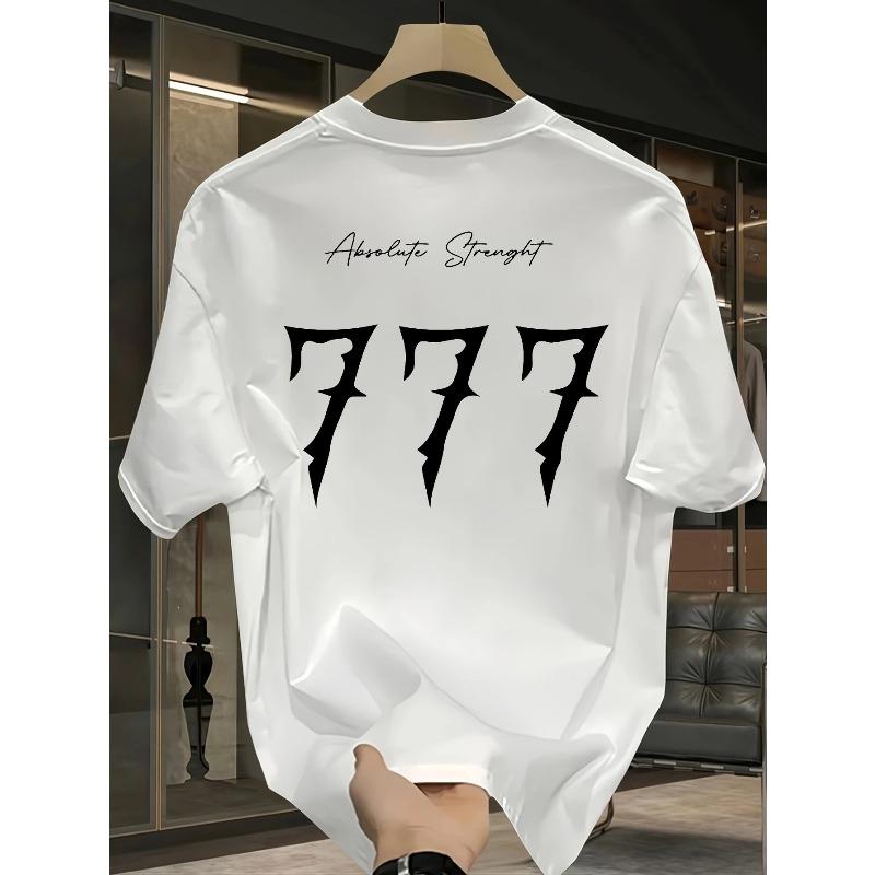 Мужская оверсайз футболка с принтом числа 777 - Свободный крой Streetwear, с круглым вырезом, короткий рукав, летний повседневный топ с дизайном 777