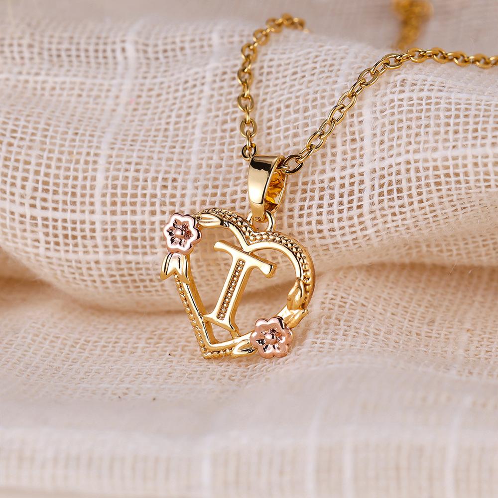 AZ буквы золотого цвета цветок инициалы ожерелье для женщин девушка сердце письмо колье ожерелье лучшие подарки алфавит ювелирные изделия