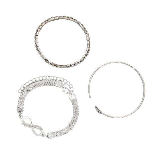 3 шт./компл. Браслеты-манжеты со стразами Сердце Открытый браслет Ювелирные изделия Ретро Lucky Stack Браслеты для женщин Регулируемый изящный браслет Подарки