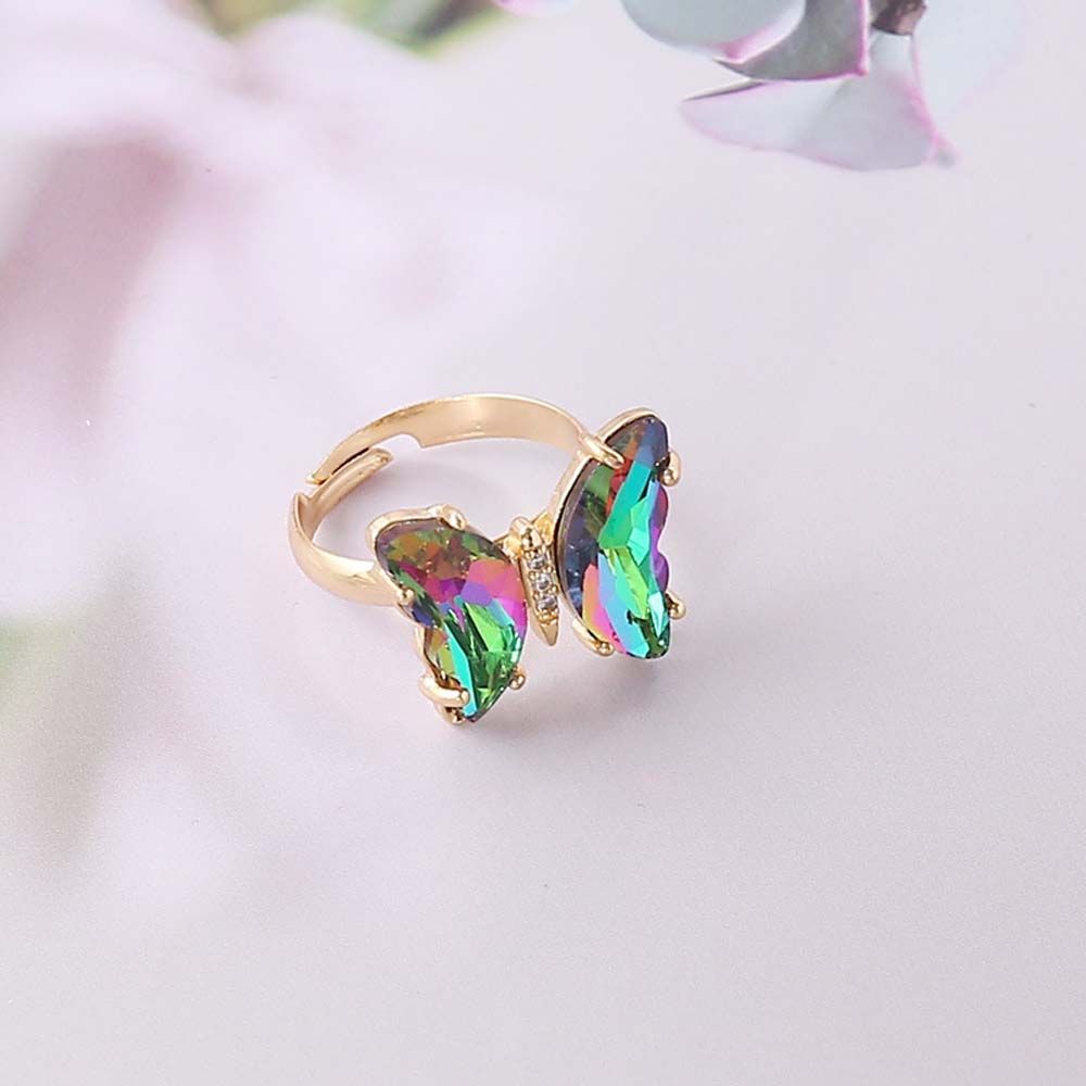 Personality Women Girls Korean Butterfly Open Ring Crystal Fashion Jewelry Finger Rings