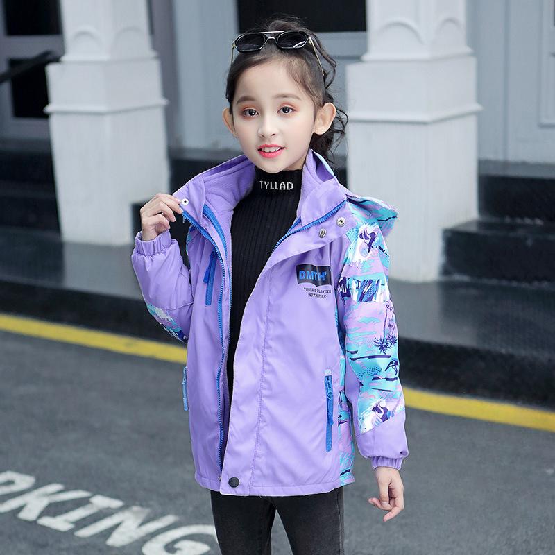 Children's Jackets Girls Autumn and Winter Outdoor Three-in-one Detachable Windproof Jackets Big Children's Clothing Tops