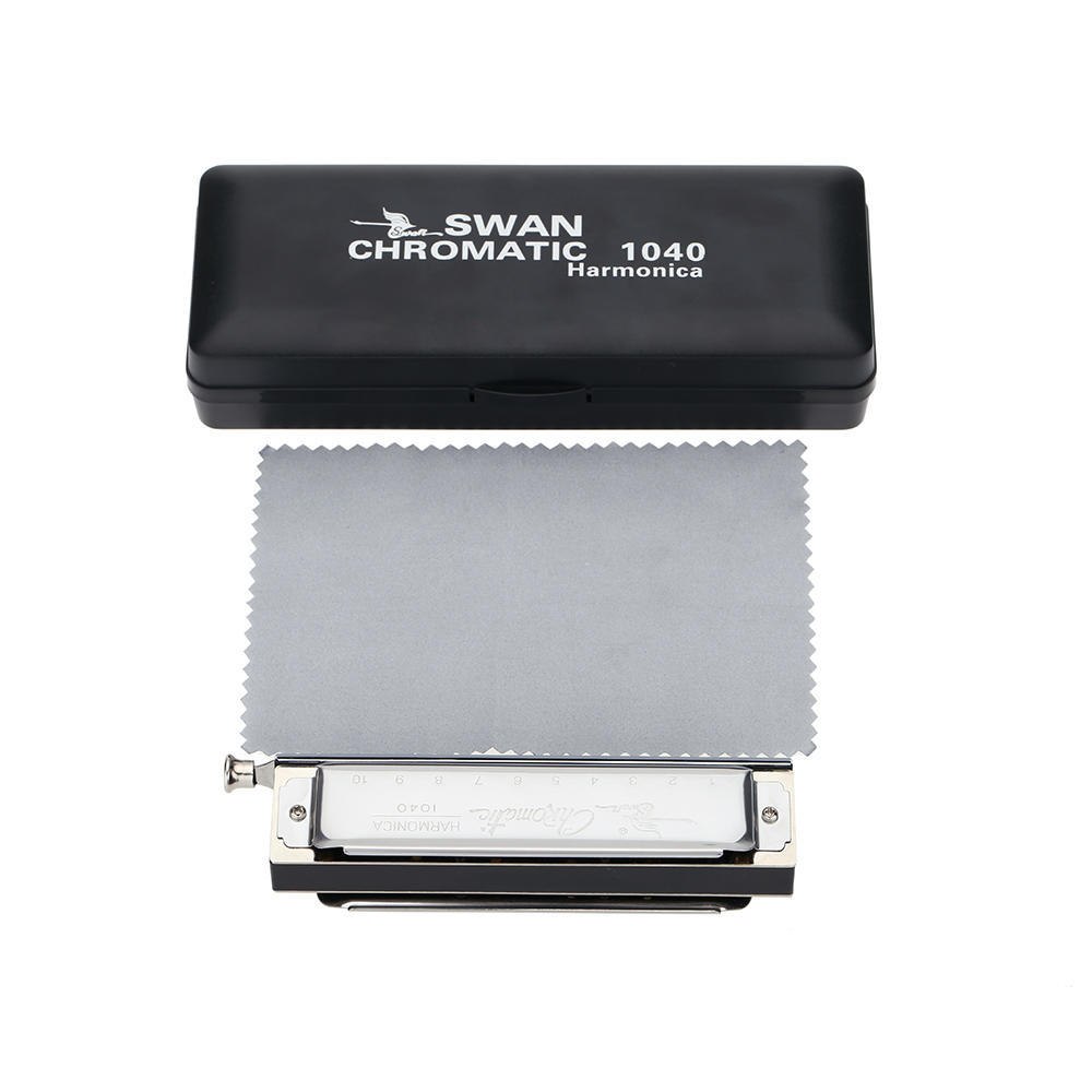 Хроматическая губная гармошка, 10 отверстий, 40 тонов, тональность C, серебро, с изысканной коробкой для блюза, рока, кантри, фолка, джаза и других стилей