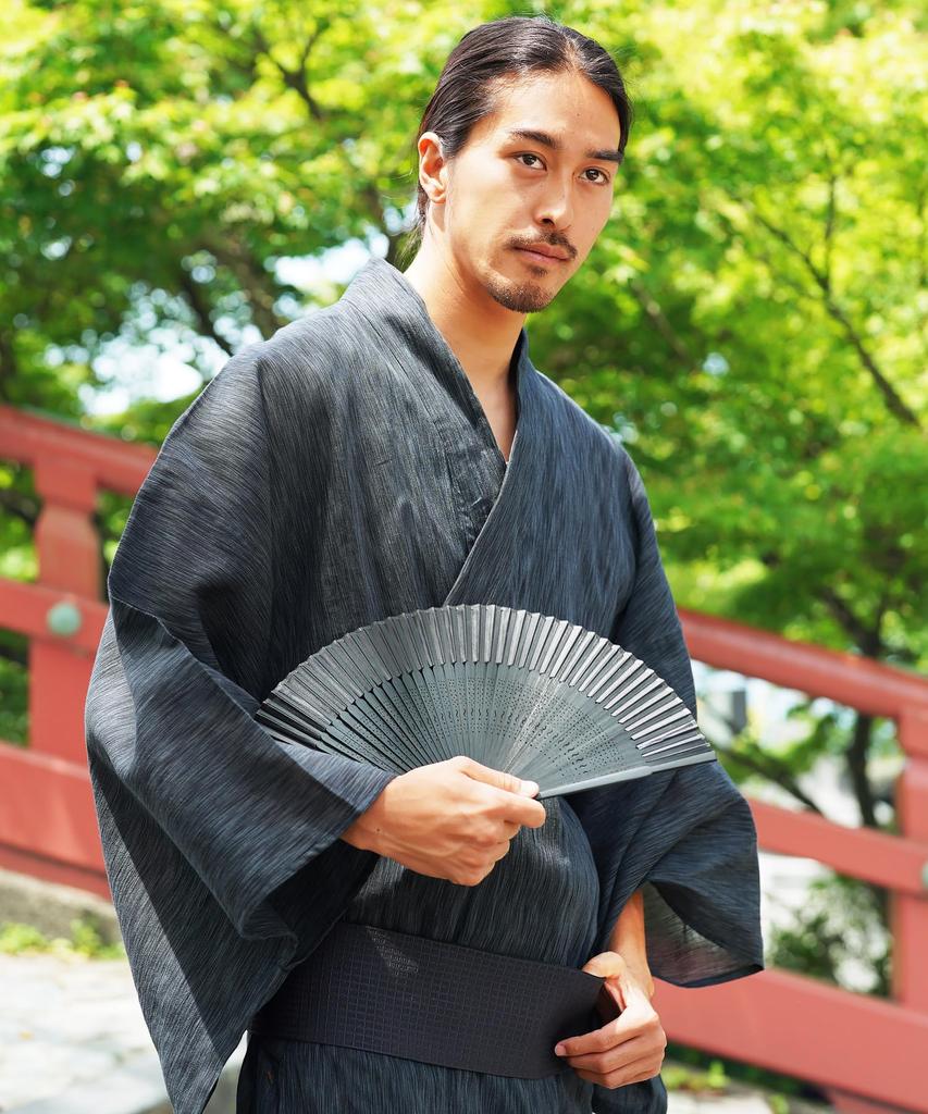 Комплект юката Shingen Waist LJ Ink Легко надевать юката Лето Японский Японский [Rochelle] Мужской 6-предметный (Юката, Оби, Гета, сумка, Веер, кушак)