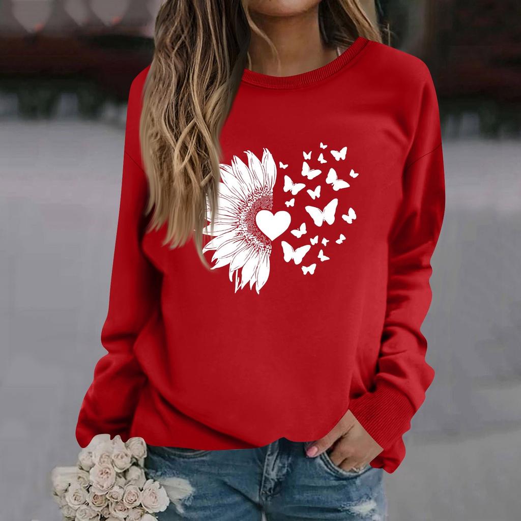 Женская модная повседневная толстовка с длинным рукавом и круглым вырезом с принтом