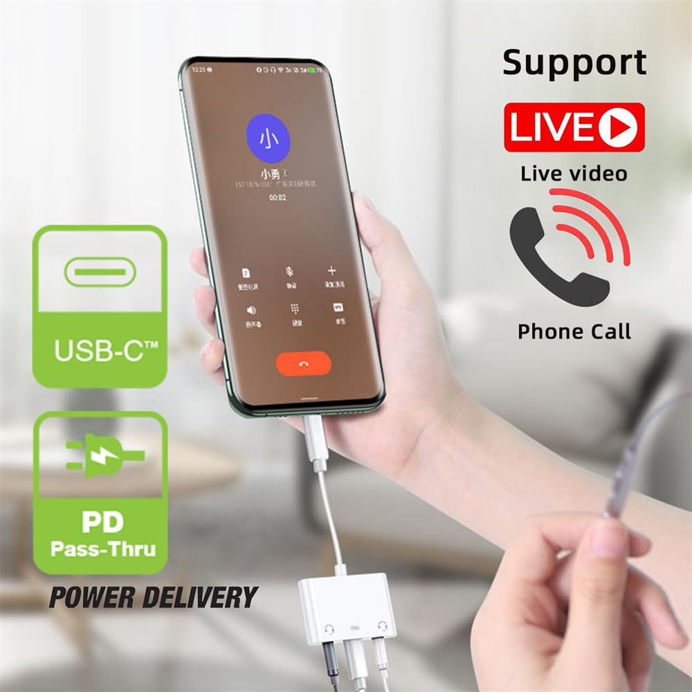 Xiwai USB C Hub Type C Dual Audio AUX MIC Sound Card PD Power Charge Adapter 3 в 1 USB-удлинитель Совместим с ноутбуком, планшетом, мобильным телефоном - 3,5 мм и