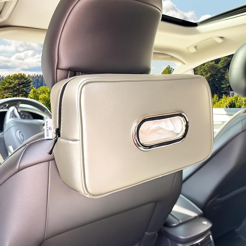 Noaman Upgraded Large Car Tissue Holder Premium PU Leather Tissues Box Cover Backseat Rectangular Napkin Holder For Car Fits For 120 Standard Kleenex