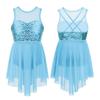 Kids Girls Sleeveless Irregular Hem Lyrical Dance Ballet Leotard Dress Performance Costume