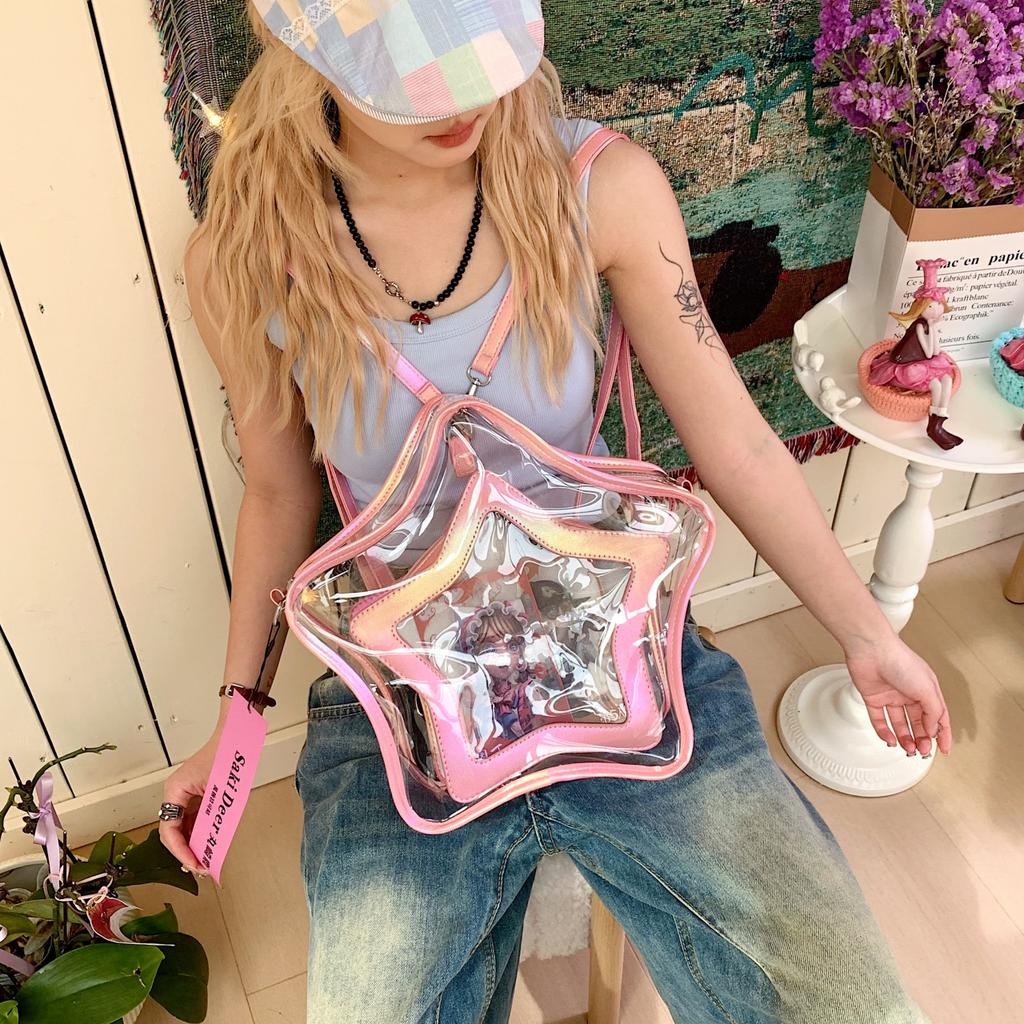 Звезда пентаграмма прозрачная сумка женская на плечо через плечо кроссбоди большая вместимость рюкзак