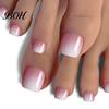 Gel Fake Toenails 120Pcs French Tip Press on for Women, Short Square Stick-on Easy Apply Nails, Reusable Removable Glue False Toe Nails