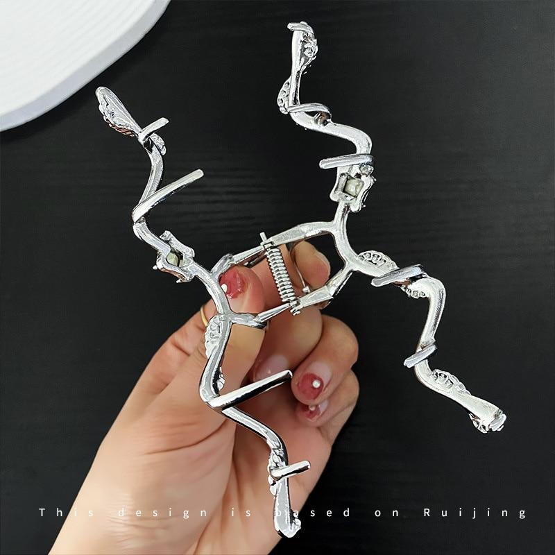 Изысканные серебряные кристаллические когти для волос, модные геометрические большие металлические заколки для волос, заколки для волос для женщин и девочек, аксессуары для волос