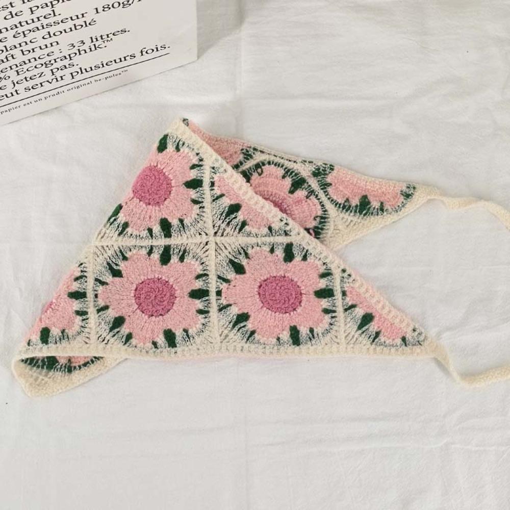 Flower Triangular HairScarf Knitted Small Square Scarf Ins Women's Headscarf for Autumn