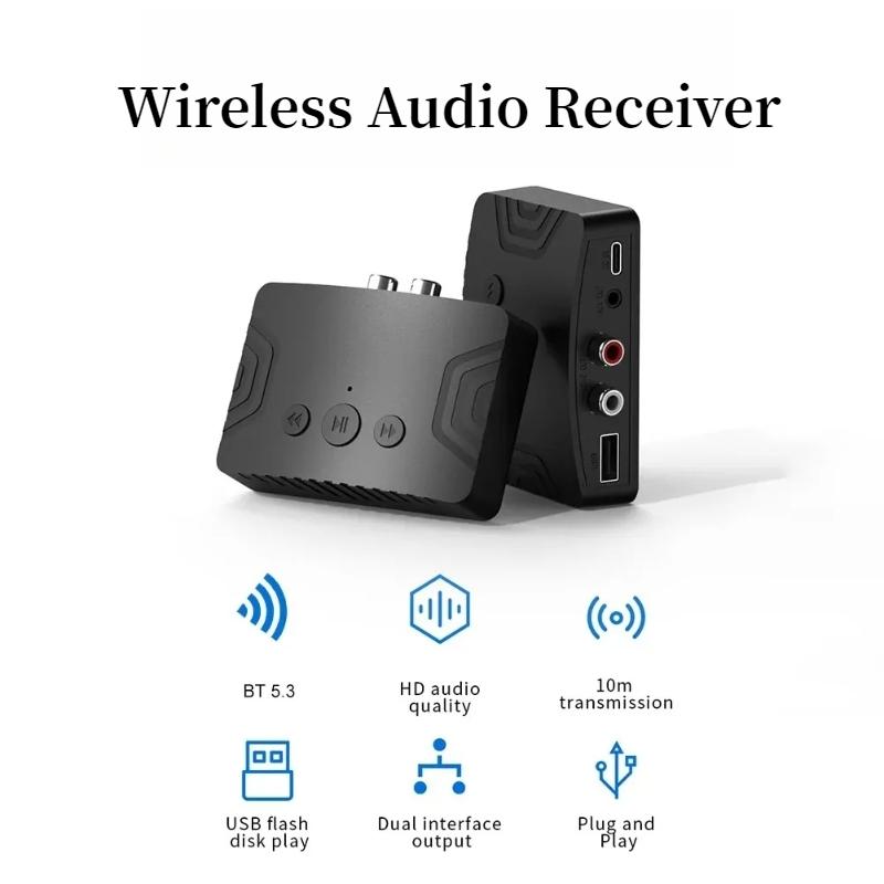 Bluetooth 5.3 аудио приемник беспроводной аудио адаптер тип C с AUX 3.5 мм RCA оптический разъем поддержка U-диск для ТВ ПК колонки автомобиль