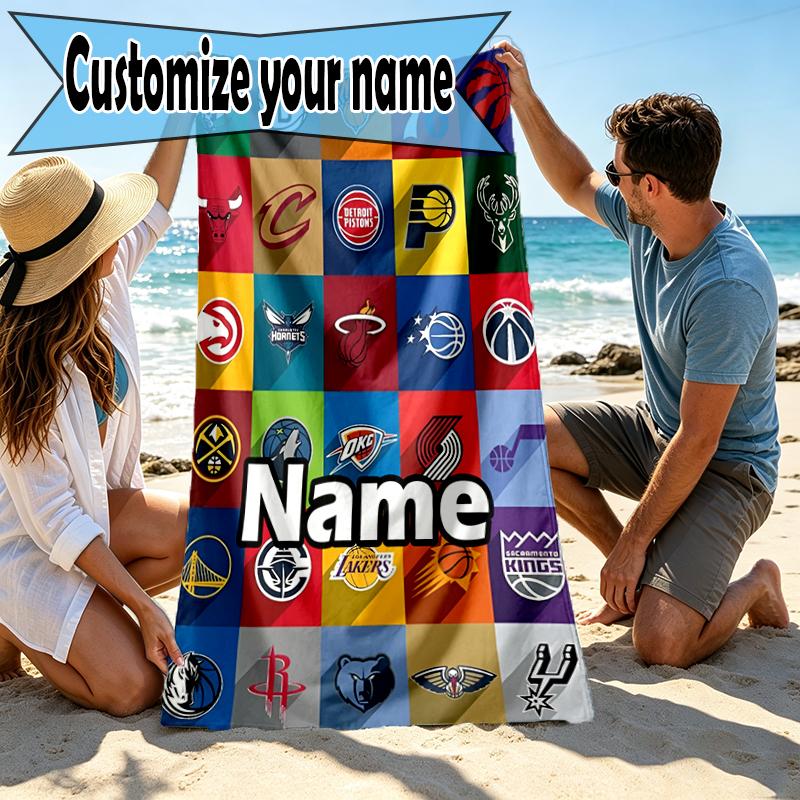 Custom Name Personalized basketball Print Beach Towel, for Trip Camping Beach Party Home Decor, Birthday Gift for Family & Friends