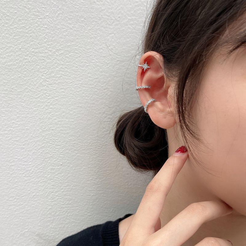 Яркие бриллианты без пирсинга ушей, клипсы для ушей для женщин, простой французский холодный ветер темперамент, супер фея, сияющие гексаграммы клипсы для ушей