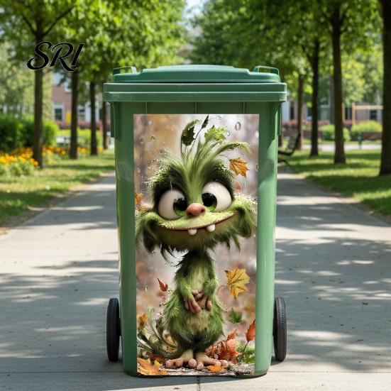 Sunproof Trash Can Wrap Dustbin Sticker Funny Cartoon Animal Wheelie Bin Decal Self Adhesive Cute Monkey Cat Chicken for Door Cans Bins Driveway
