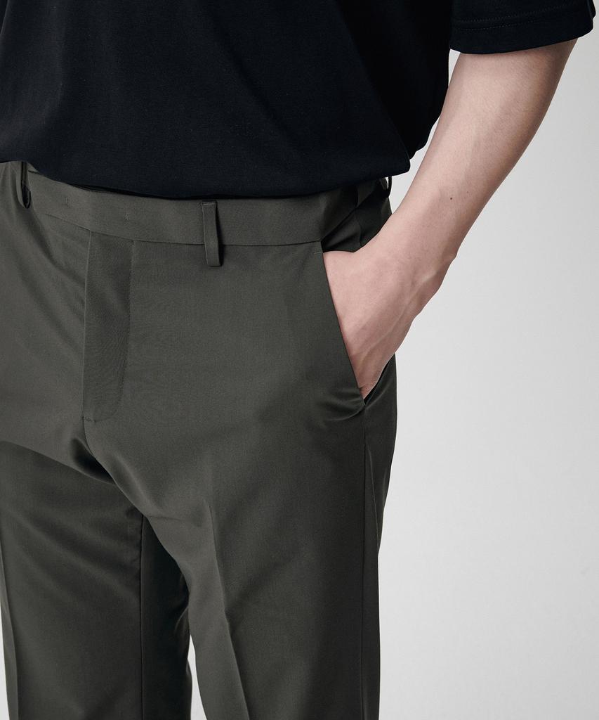 MUSINSA STANDARD [Cooltandard] Semi-Wide Hidden Banding Slacks [Dusty Khaki]