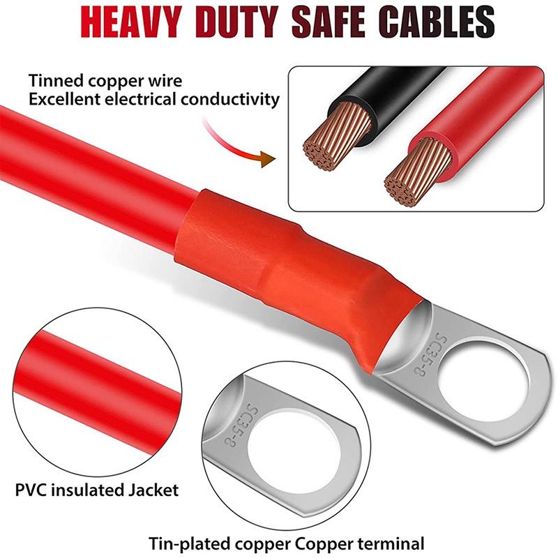 6/4 AWG, 16/25 мм, 2 кабеля для подключения аккумулятора, медный провод с наконечниками для ИБП, инвертор, серия батарей, параллельное подключение