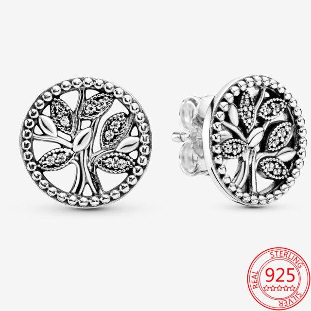 Новые сверкающие серьги-гвоздики из стерлингового серебра 925 пробы с изображением семейного дерева, модные подарки на день рождения