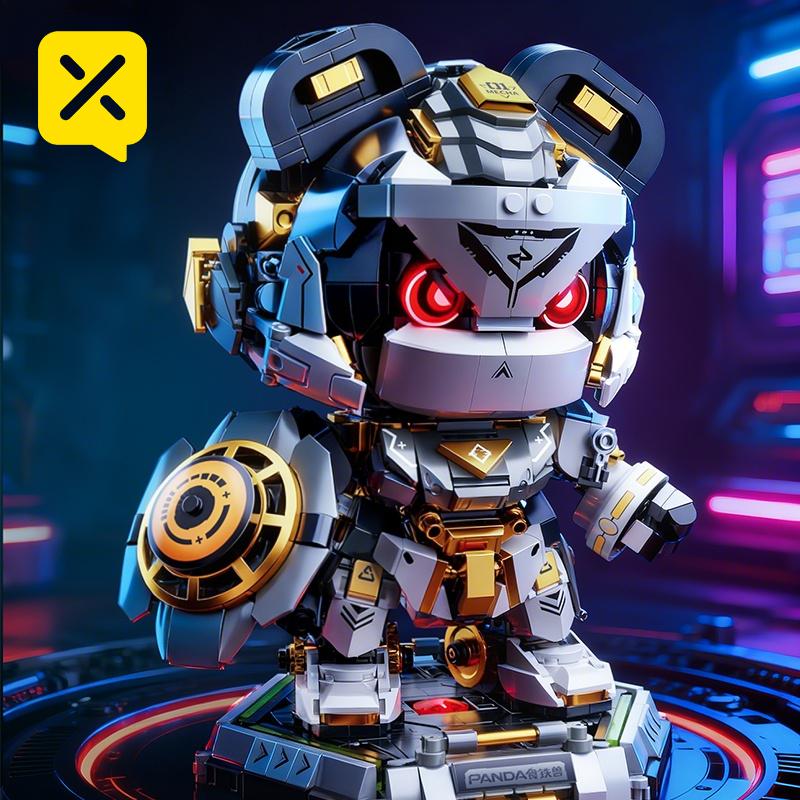 ToylinX 23cm Panda Mecha Building Blocks Set LED Light Up Panda Robot Toy Mecha Model Kit for Adults Kid Cool Action Figure Gift