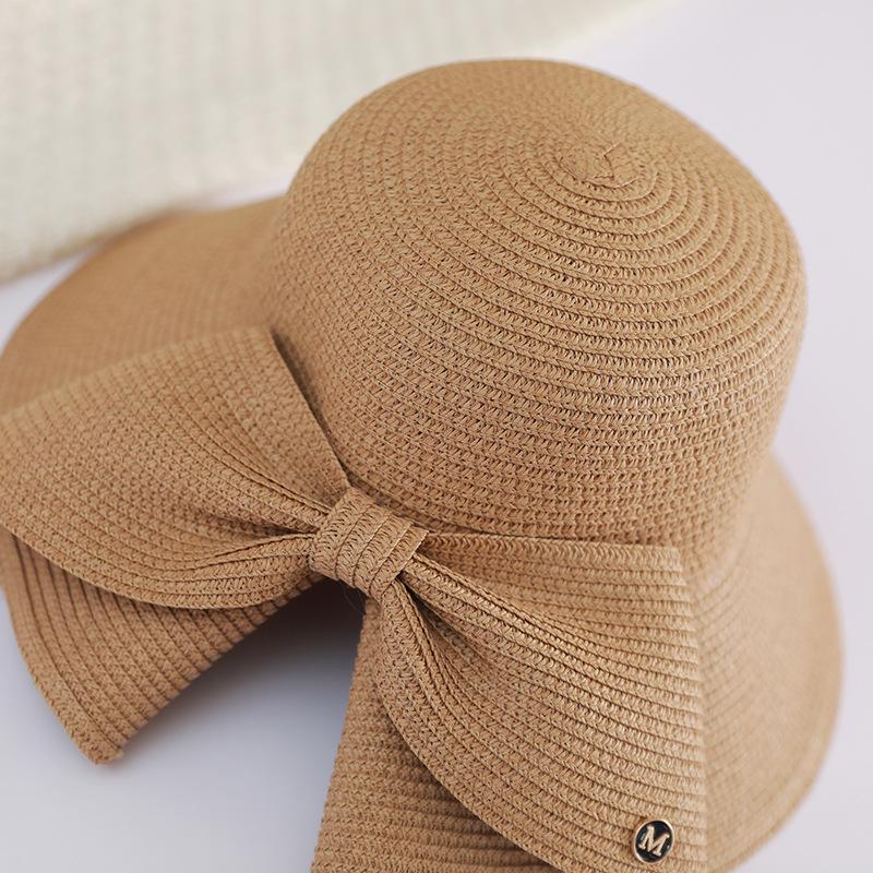 Bowknot Split Straw Sun Hat Elegant Wide Brim Travel Beach Hats Foldable UV Protection Casual Bucket Hats