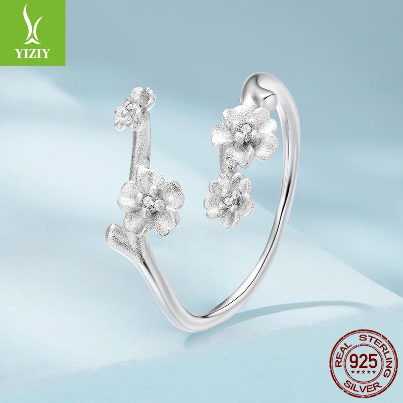 Delicate Plum Blossom Open Ring S925 Sterling Silver High Purity Elegant Flower Ring Jewelry Women