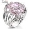 New Ring Inlaid Pink Crystal Zircon Exaggerated Ring For Woman Wedding Jewelry Gift