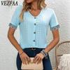 Женские модные повседневные летние весенние однотонные блузки и рубашки с v-образным вырезом и короткими рукавами с принтом