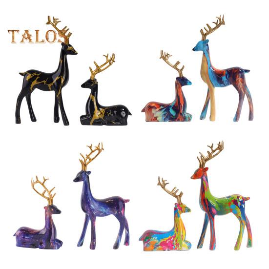 2 шт. смоляного украшения в виде оленя, стоящего оленя и лежащего оленя, настольная фигурка оленя для книжной полки, каминной полки, шкафа, декора