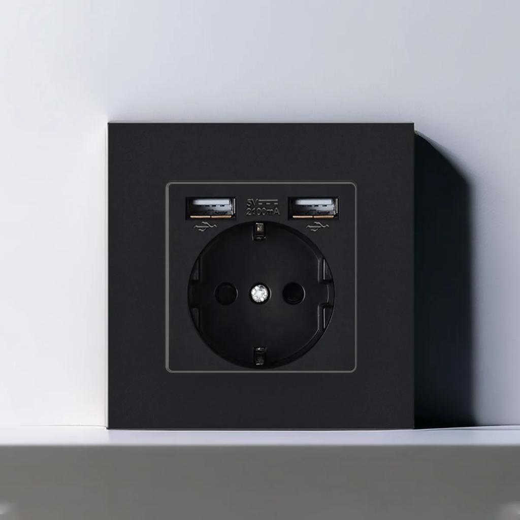 Электрическая розетка европейского немецкого русского стандарта, настенная панель розеток 16 А, европейская розетка с круглым отверстием, переменный ток 250 В, черная