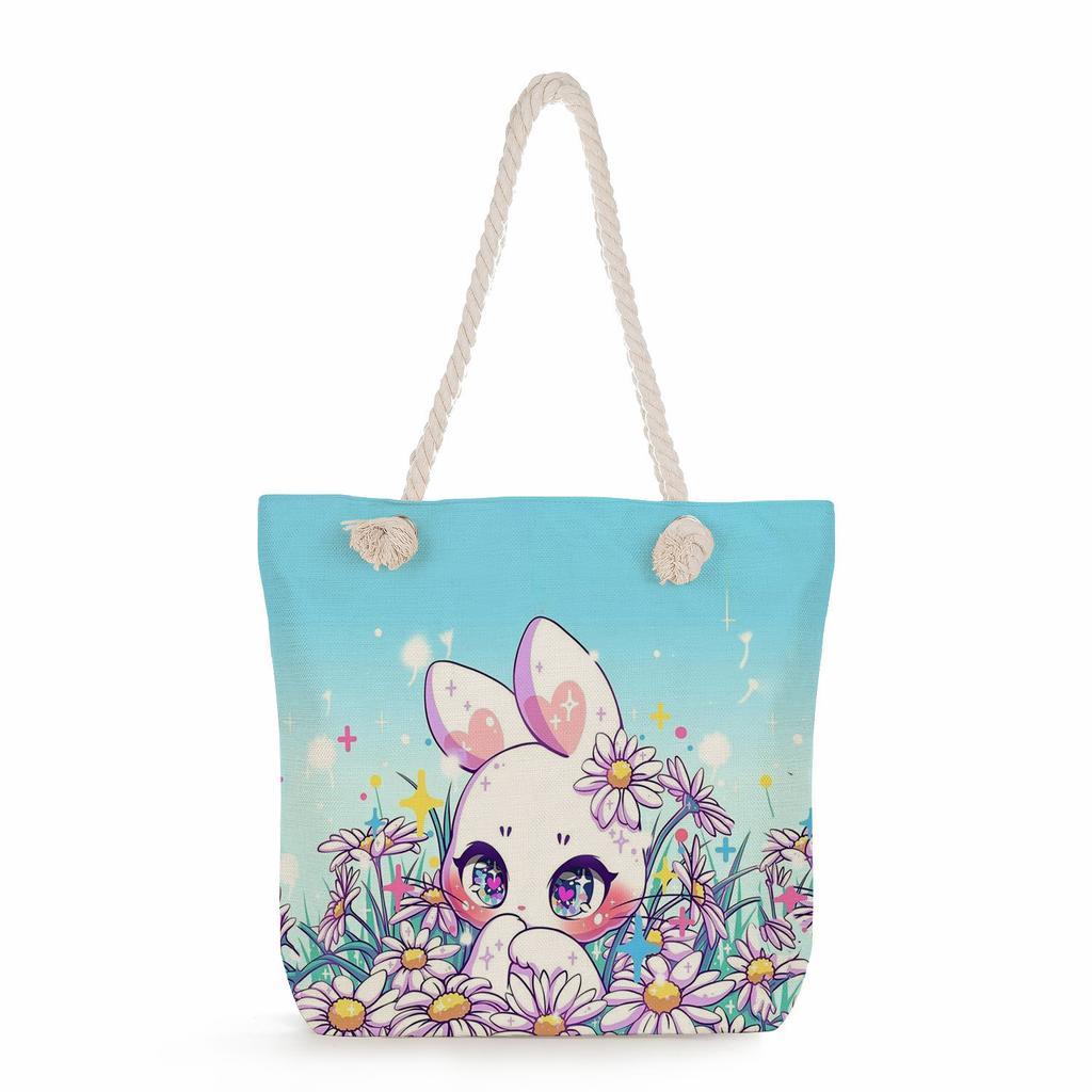 Creative Rabbit print thick rope single-shoulder beach bag 7247 CLE