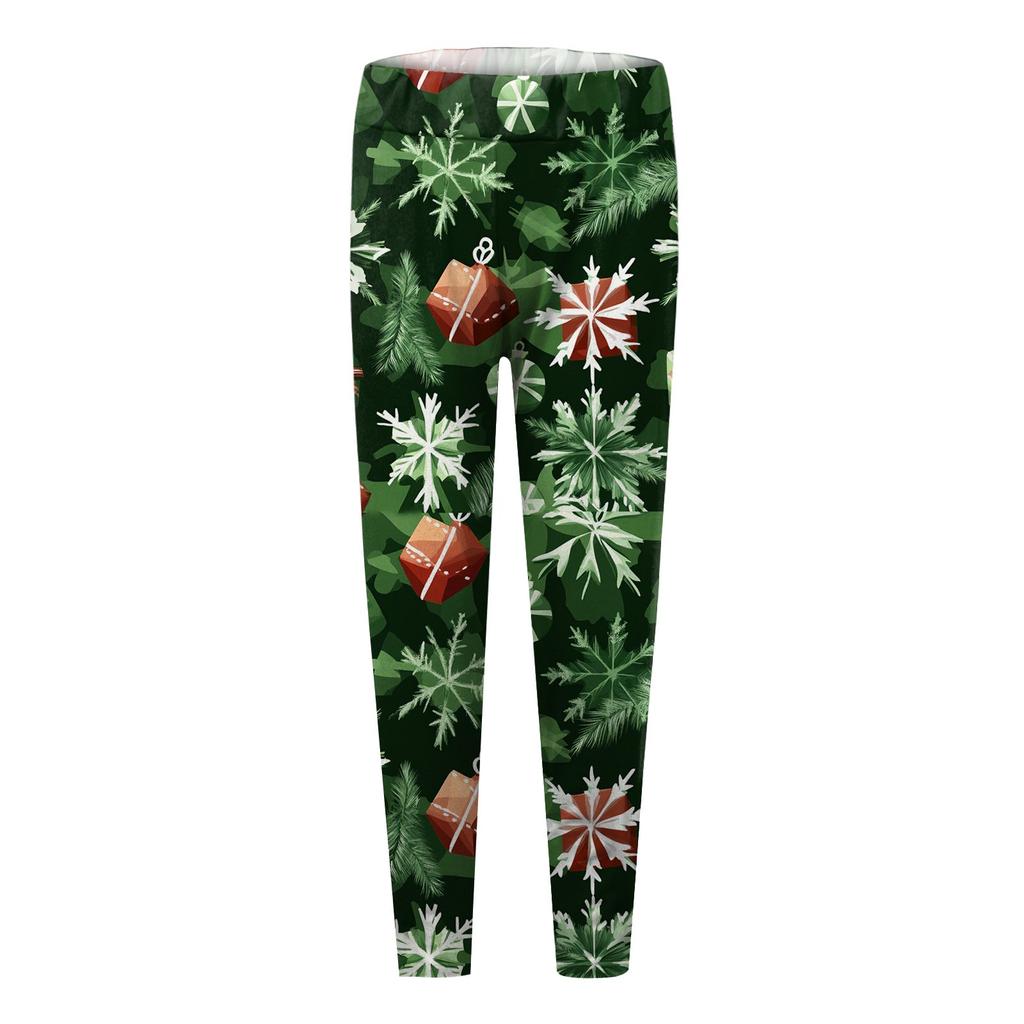 Women's Casual Christmas Tree Snowflake Print Slim Fit Elastic Yoga Pants Cropped Pants
