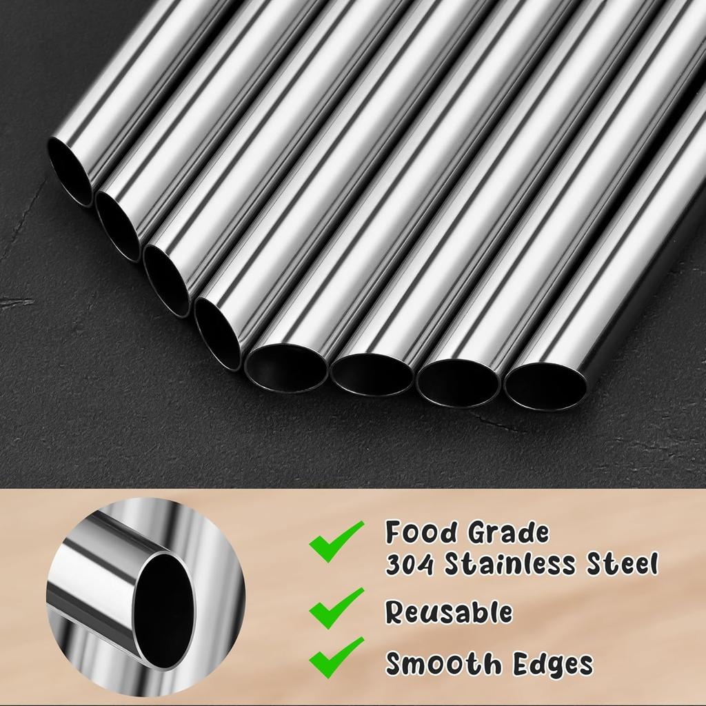 NiHome 6 штук из нержавеющей стали соломинок для боба смузи, 0,5'' Extra Wide Reble Металлические соломинки, 10,5'' Длинные прямые соломинки для питья для бабл-чая