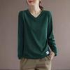 New V-neck Solid Color Versatile Long-sleeved T-shirt Women's Large Size Loose and Thin Bottoming Shirt Top Trendy