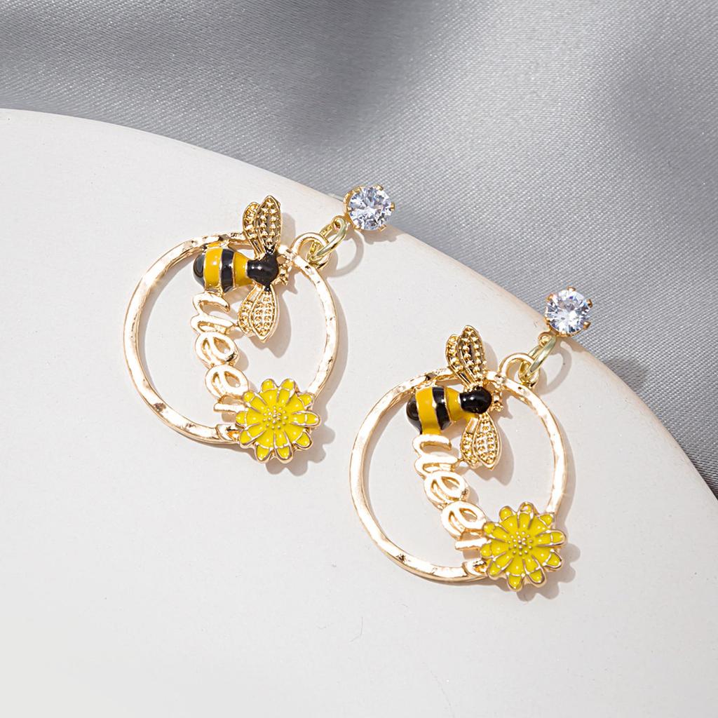 Модные серьги с пчелами и цветами для девочек, милый и креативный дизайн с насекомыми, длинные свисающие украшения