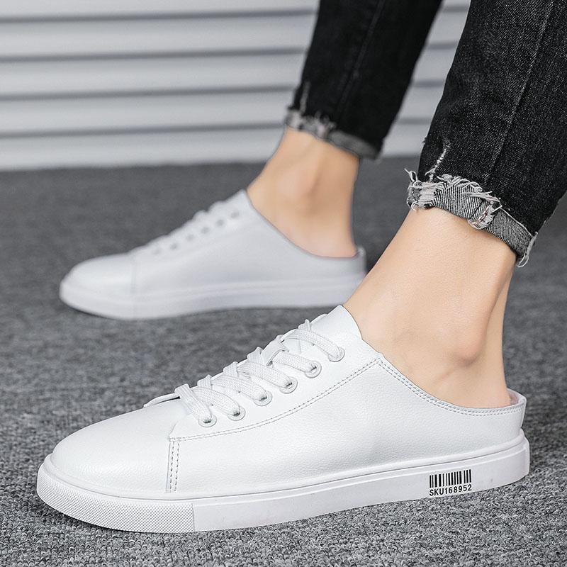 Летние мужские мюли на плоской подошве, полуботинки для мужчин, лоферы, кожаные мужские полушлепанцы, повседневная обувь, мужские шлепанцы, плоская подошва, без задника, обувь для скейтборда