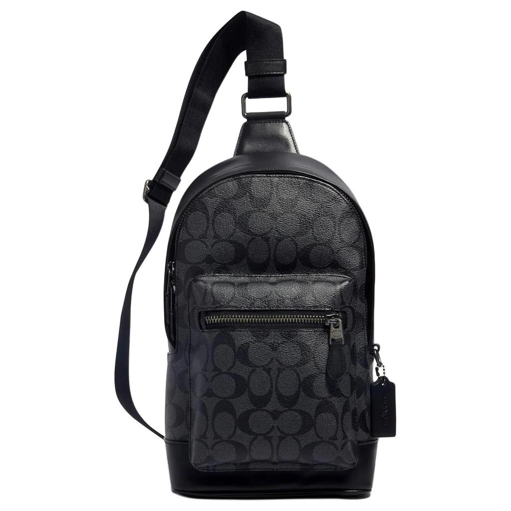 Coach West 20 Классический Логотип Многофункциональная Карманная Сумка-Кроссбоди из Покрытого Холста и Кожи Мужская Сумка-Кроссбоди Черная 2853-QBAF4