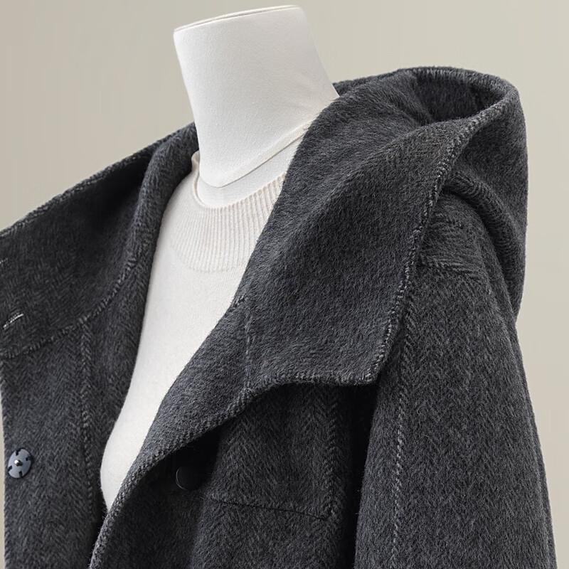 Женское зимнее двустороннее пальто-дафлкот с капюшоном из овечьей шерсти 2025