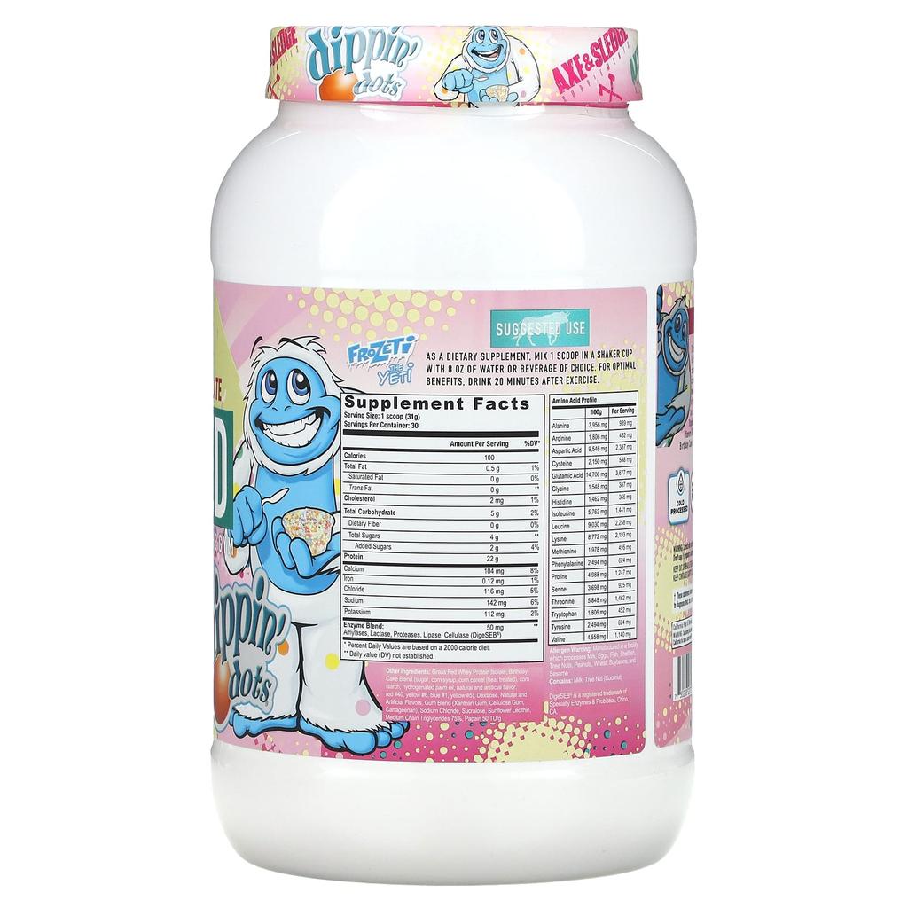 Ax & Sledge Supplements, Farm Carnival, Grass-fed Whey Protein Isolate, Dipping Dot Birthday Cake Ice Cream, 32.8 Oz (930 G)