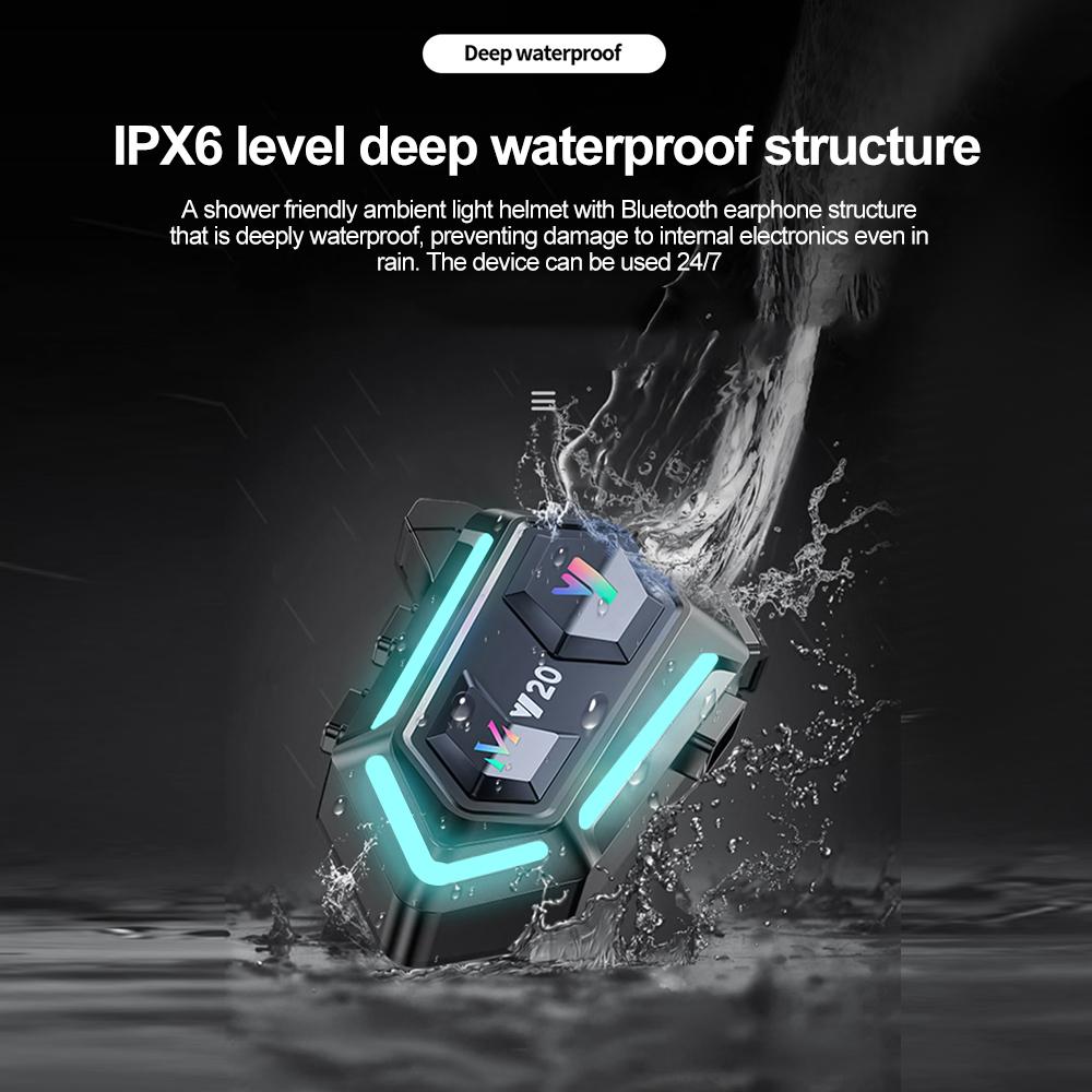 Мотоциклетная Bluetooth-гарнитура для шлема V5.3 RGB с разноцветной подсветкой, водонепроницаемые наушники, поддержка подключения 2 телефонов одновременно