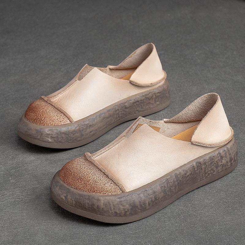 Johnature Туфли на платформе на плоской подошве из натуральной кожи. Мокасины в стиле ретро. Повседневные туфли без шнуровки с круглым носком на мягкой подошве.