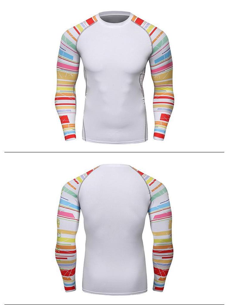 Мужская компрессионная футболка для бега с длинным рукавом и принтом, влагоотводящая, A038