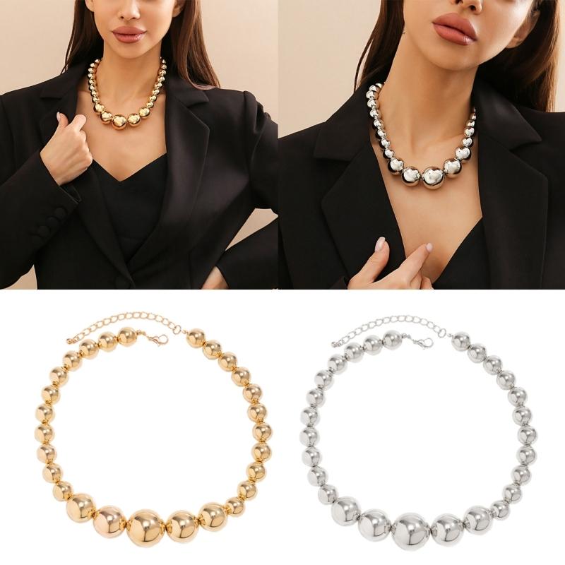 Fashionable Big Beads Chain Necklace Adjustable Choker Chains Clavicle Chain Accessory Vintage Inspired Beaded Neckchain