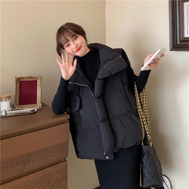 Осенне-зимняя женская однотонная короткая свободная утепленная студенческая жилетка без рукавов с воротником-стойкой, женская куртка