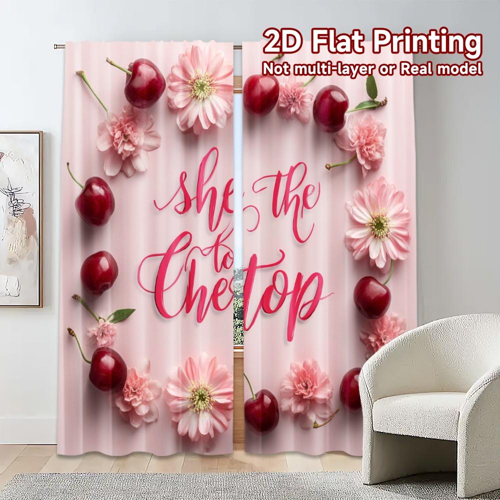 Набор из 2 плоских печатных штор без карниза Cherryblossomart Популярные Креативные Полиэстер Легкая установка Штора Термо