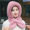 Women Winter Hat with Integrated Scarf Thick Warm Faux Rabbit Fur Solid Color Full Outdoor Cycling Travel Cold Weathe